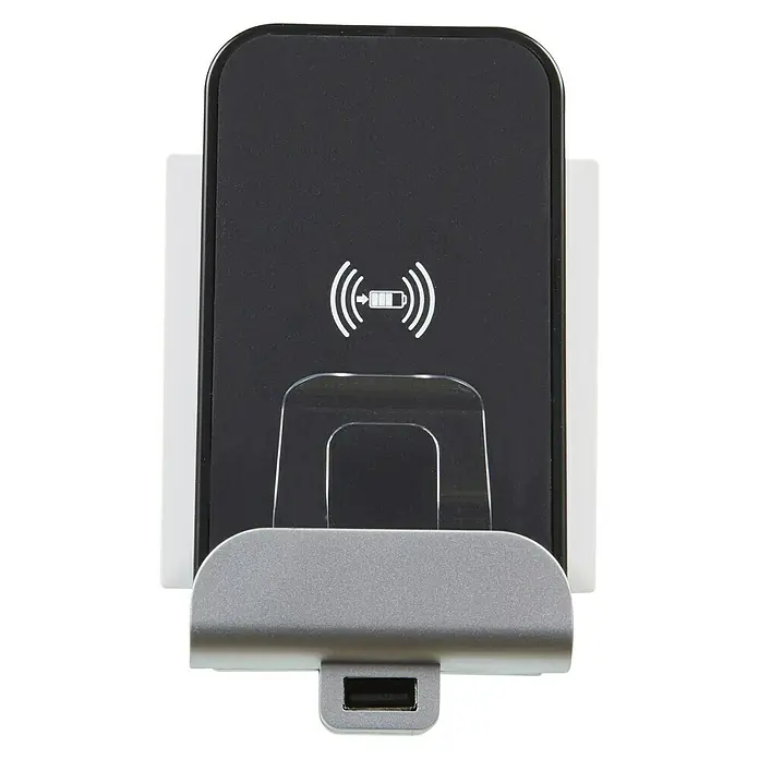 Legrand Niloé Step Cargador por inducción + USB - Aluminio, 2 Polos + Toma Tierra - Vista frontal