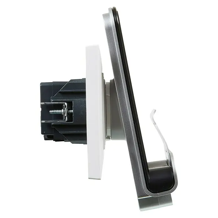 Legrand Niloé Step Cargador por inducción + USB - Aluminio, 2 Polos + Toma Tierra - Vista de perfil derecho