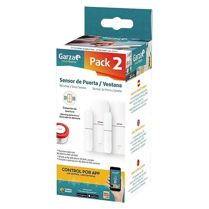 Garza Sensor de ventana y puerta SmartHome Wifi Pack - Alcance de detección: 100 m, 2 ud. - Vista angular