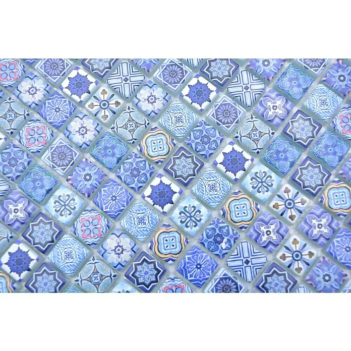 Mosaikfliese Quadrat Crystal XCM RB33 - 30 x 30 cm, Blau, Matt - Detailaufnahme