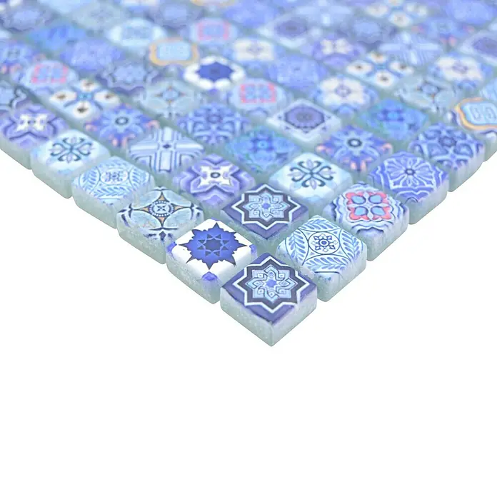 Mosaikfliese Quadrat Crystal XCM RB33 - 30 x 30 cm, Blau, Matt - Detailaufnahme