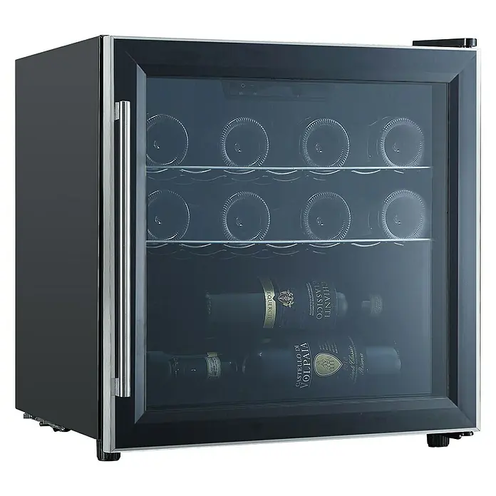 Respekta Weinkühlschrank WKS14 - Passend für: 14 Flaschen, L x B x H: 43 x 48 x 51 cm, Schwarz - Diagonale Ansicht