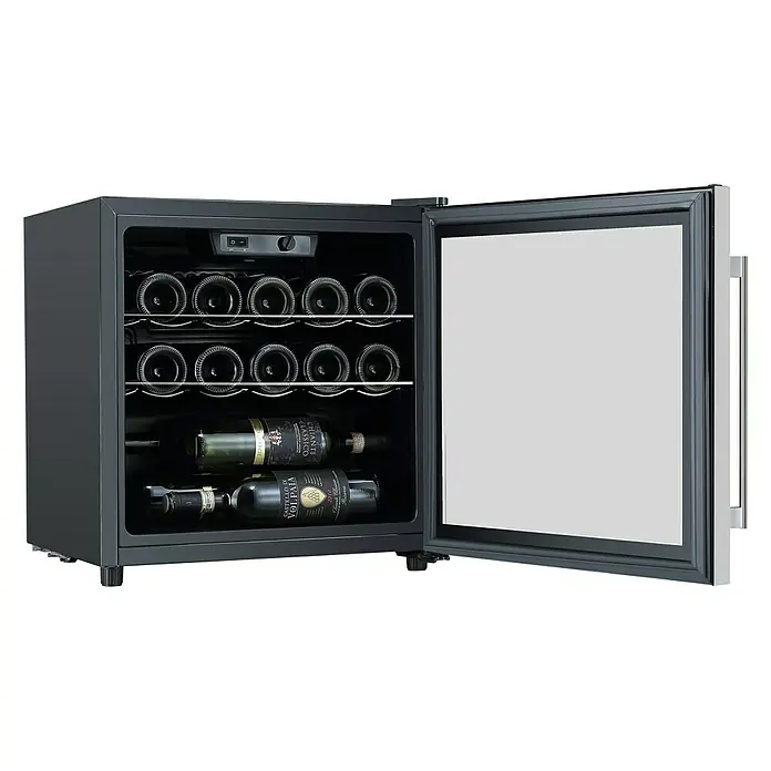 Respekta Weinkühlschrank WKS14 - Passend für: 14 Flaschen, L x B x H: 43 x 48 x 51 cm, Schwarz - Diagonale Ansicht