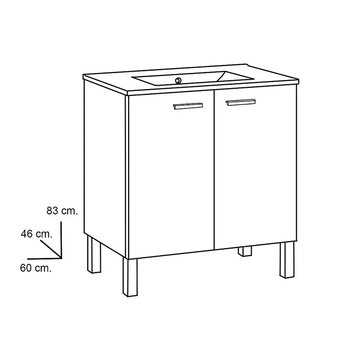 Mueble de lavabo Miami - L x An x Al: 46 x 60 x 83 cm, Nature, Mate