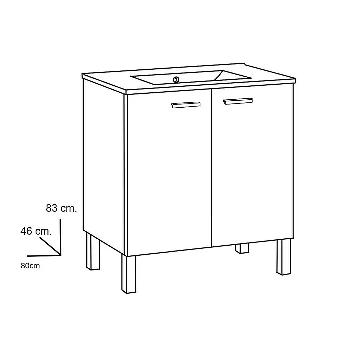 Mueble de lavabo Miami - L x An x Al: 46 x 80 x 83 cm, Nature, Mate