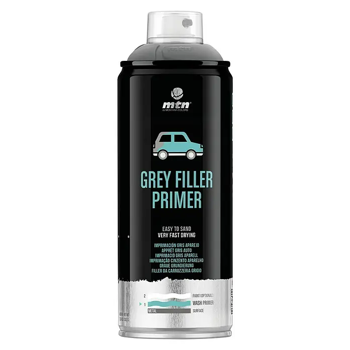 mtn Pintura en spray Aparejo - Satinado, 400 ml, Gris - n.° 01 - Vista frontal