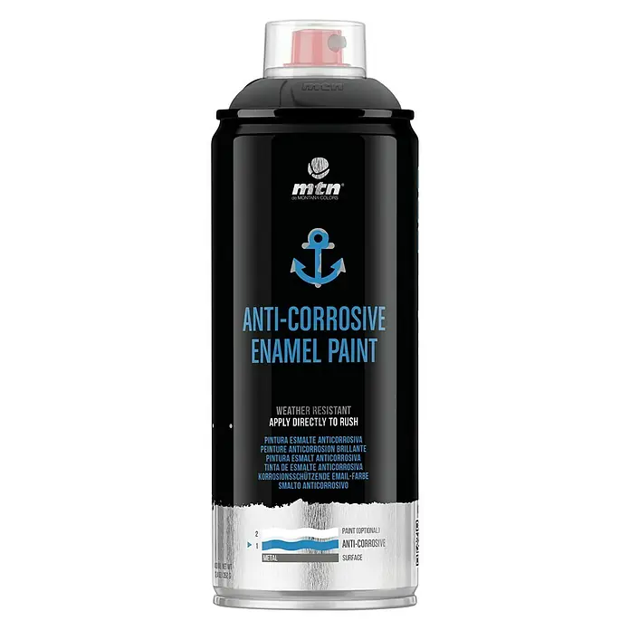 mtn Pintura en spray anticorrosiva - Brillante, 400 ml, Negro - Vista frontal