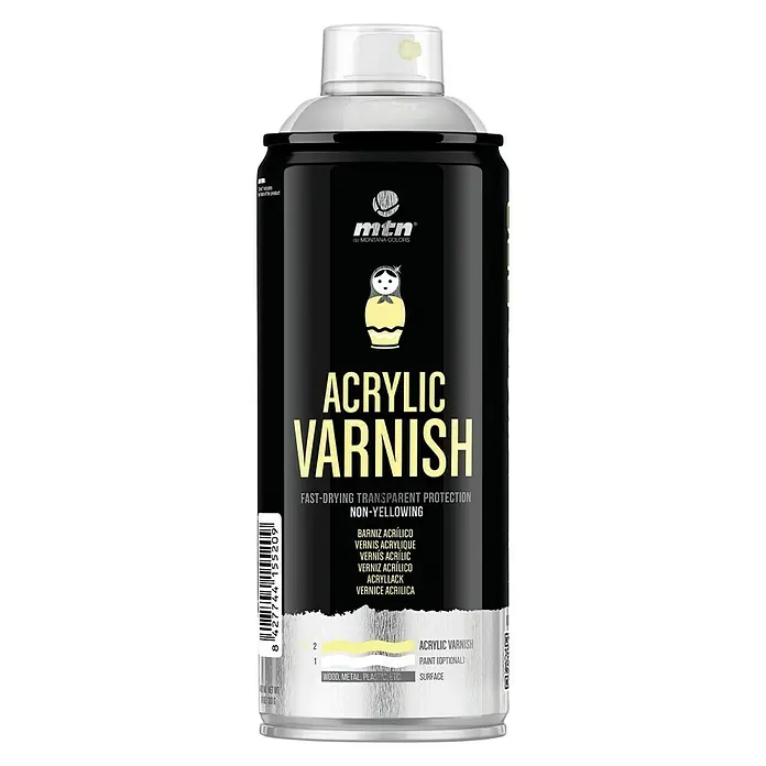 mtn Spray de barniz especial acrílico - Transparente, 400 ml, Mate - Vista frontal