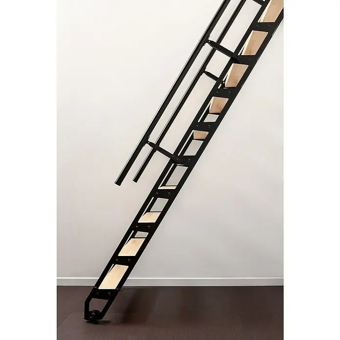 Fontanot Raumspartreppe Back mit Rädern 1.1 - 80 cm, Schwarz, Anzahl Steigungen: 11 Stk., Farbe Stufen: Buche Natur, Geschosshöhe: 236 cm - 258 cm - Detailaufnahme
