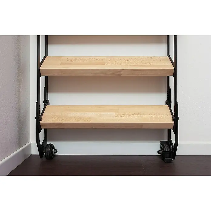 Fontanot Raumspartreppe Back mit Rädern 1.1 - 80 cm, Schwarz, Anzahl Steigungen: 11 Stk., Farbe Stufen: Buche Natur, Geschosshöhe: 236 cm - 258 cm - Detailaufnahme