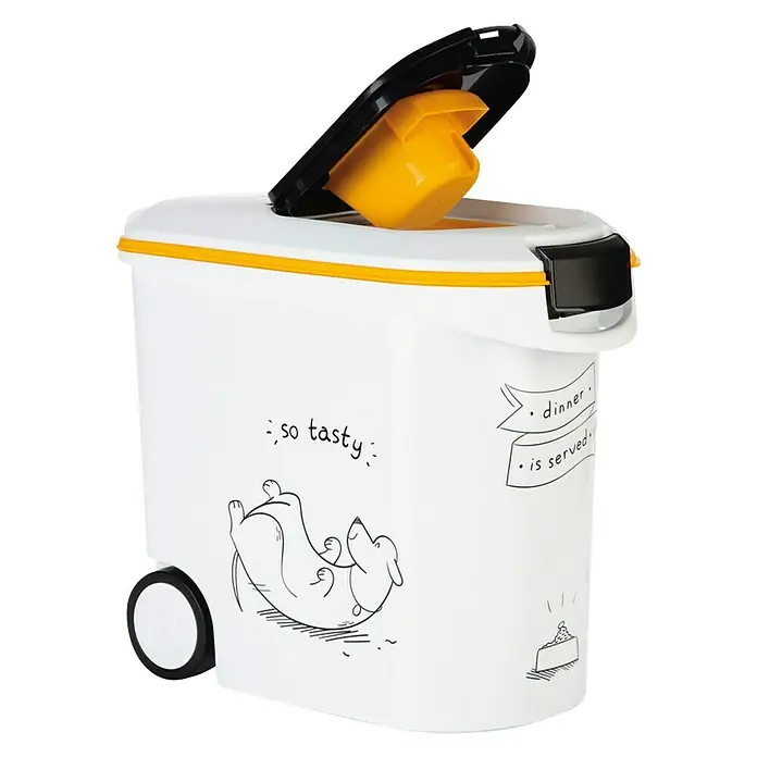Curver Voederbox 35 l wit/geel - 49 x 28 x 43 cm, Capaciteit: 35 l, Kunststof - Zijaanzicht rechts
