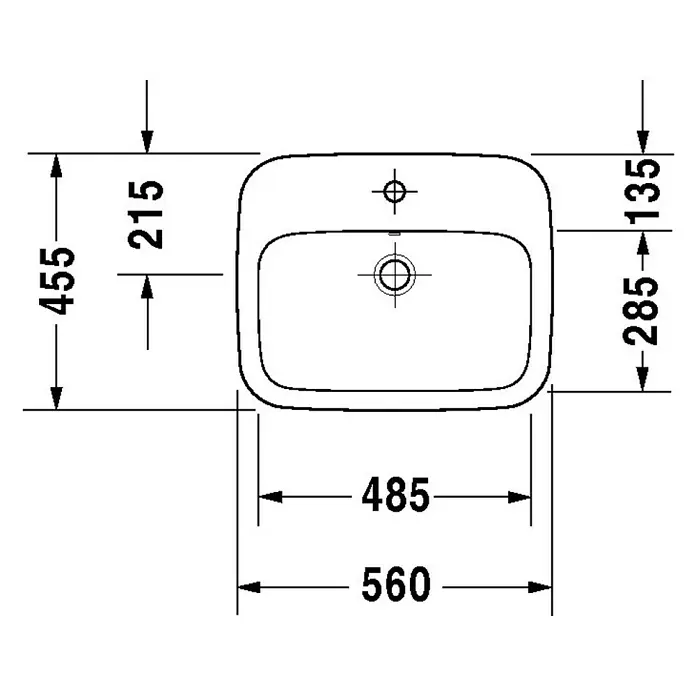 Duravit DuraStyle Einbauwaschbecken - 56 x 45,5 cm, Ohne Spezialglasur, Hahnloch: Mitte, Mit Überlauf, Weiß - Skizze