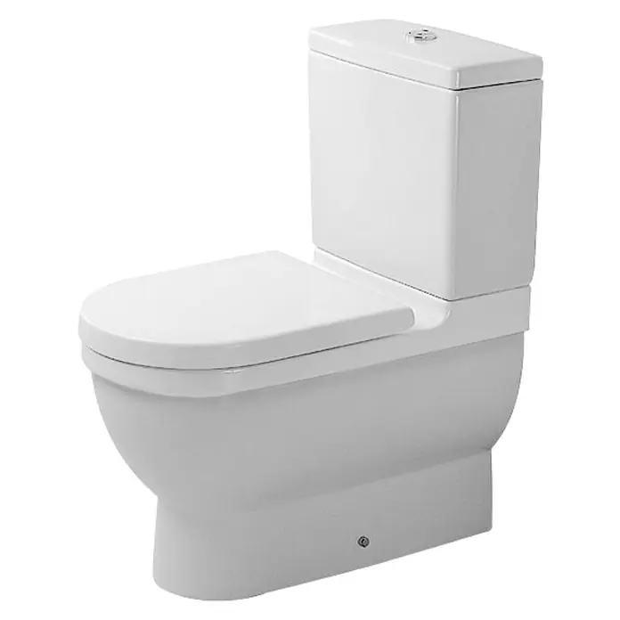 Duravit Starck 3 Stand-WC-Kombination Typ 1 - Mit Spülrand, Mit antibakterieller Glasur, Spülform: Tief, WC Abgang: Waagerecht, Weiß - Diagonale Ansicht