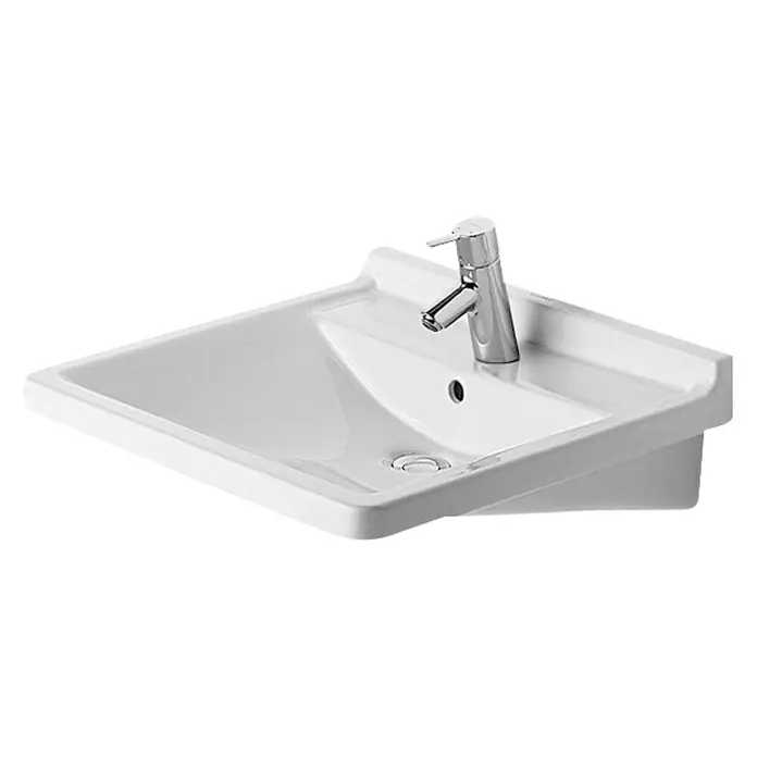 Duravit Starck 3 Waschtisch Vital - 60 x 54,5 cm, Ohne Spezialglasur, Hahnloch: Mitte, Mit Überlauf, Weiß - Diagonale Ansicht