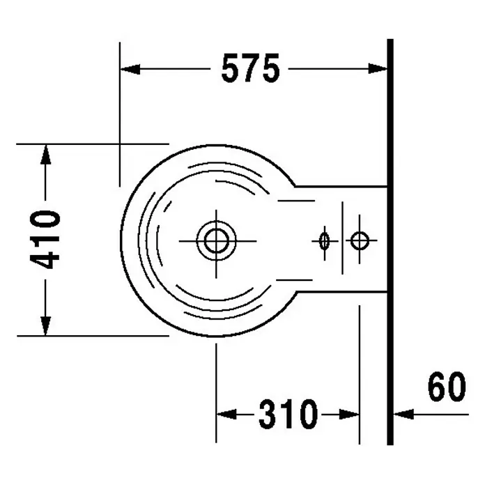 Duravit Starck 1 Wand-Bidet Typ 1 - Ohne Spezialglasur, Keramik, Weiß - Skizze