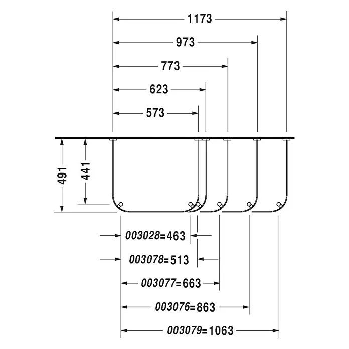 Duravit Happy D.2 Konsole - B x L: 77,3 x 49,1 cm, Chrom, Metall, Passend für: Duravit Happy D.2 Waschtische - Skizze