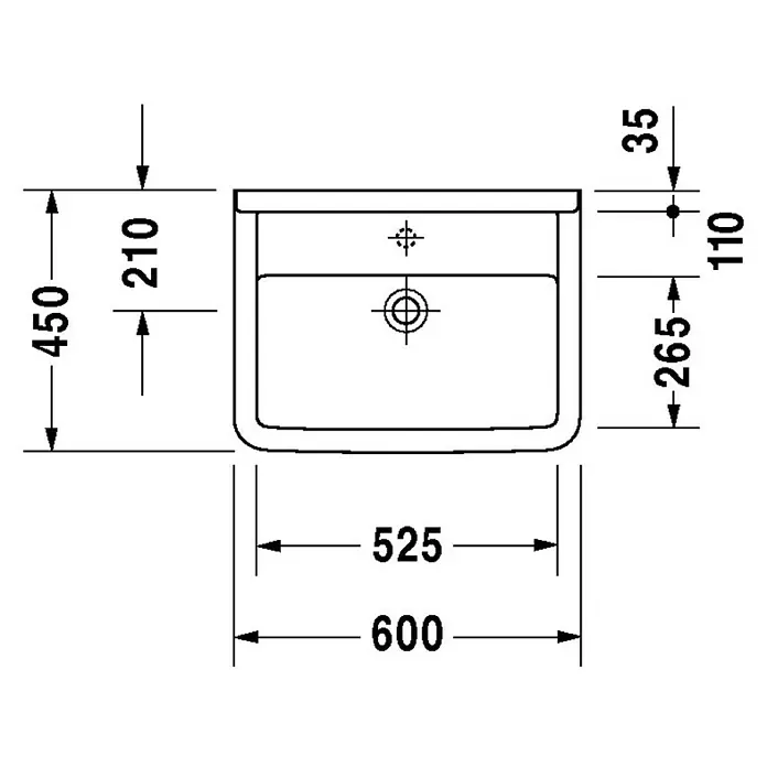 Duravit Starck 3 Waschbecken Med - 60 x 45 cm, Ohne Spezialglasur, Hahnloch: Ohne, Ohne Überlauf, Weiß - Skizze