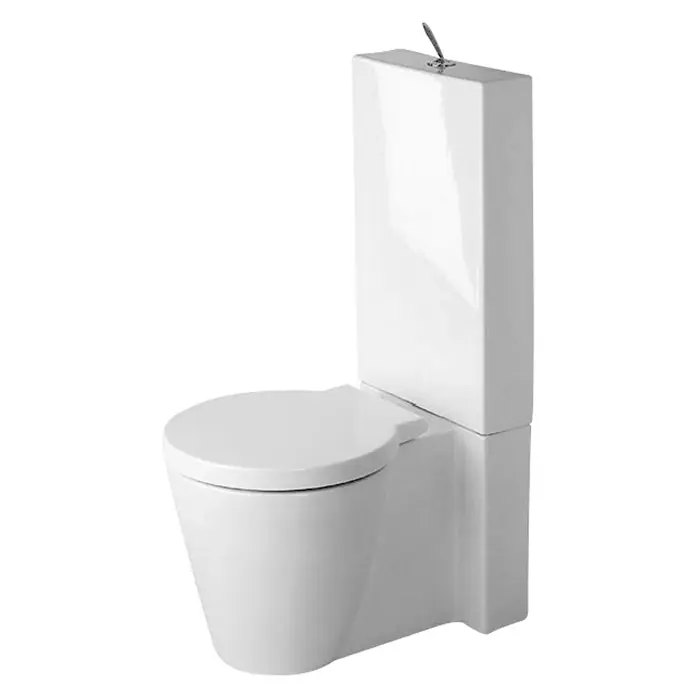 Duravit Starck 1 Stand-WC-Kombination - Mit Spülrand, Ohne Spezialglasur, Spülform: Tief, WC Abgang: Waagerecht, Weiß - Diagonale Ansicht