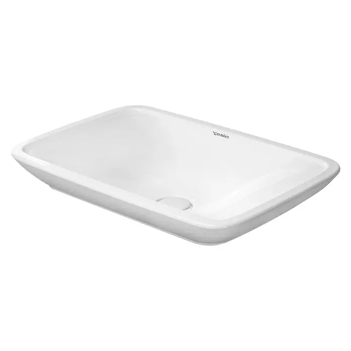 Duravit Aufsatzwaschbecken PuraVida - 70 x 46,5 cm, Ohne Spezialglasur, Hahnloch: Ohne, Ohne Überlauf, Weiß - Diagonale Ansicht