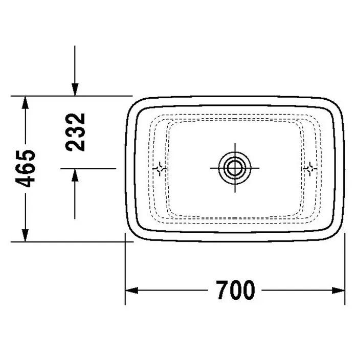 Duravit Aufsatzwaschbecken PuraVida - 70 x 46,5 cm, Ohne Spezialglasur, Hahnloch: Ohne, Ohne Überlauf, Weiß - Skizze