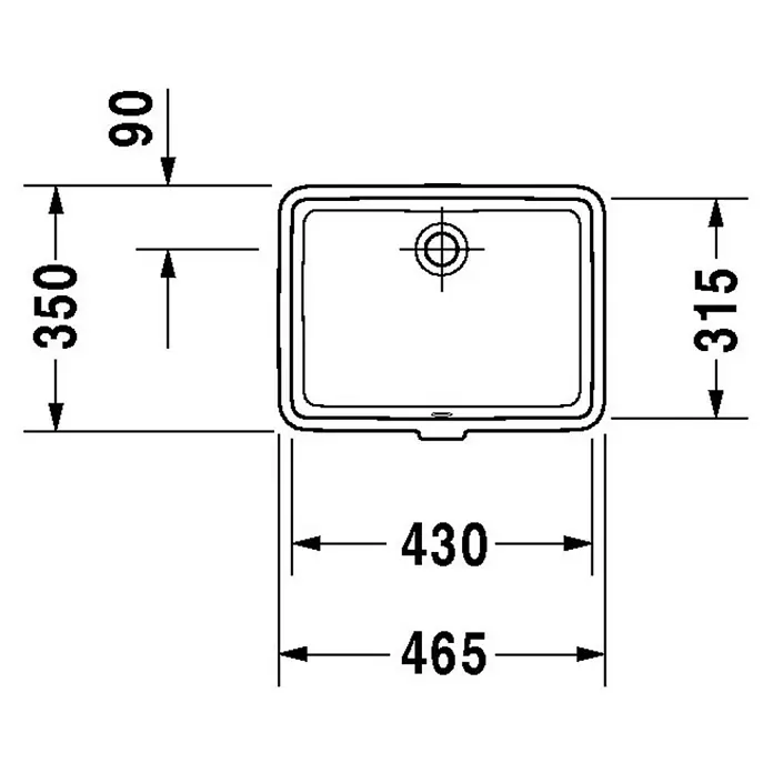 Duravit Vero Unterbauwaschbecken - 43 x 31,5 cm, Ohne Spezialglasur, Hahnloch: Ohne, Mit Überlauf, Weiß - Skizze