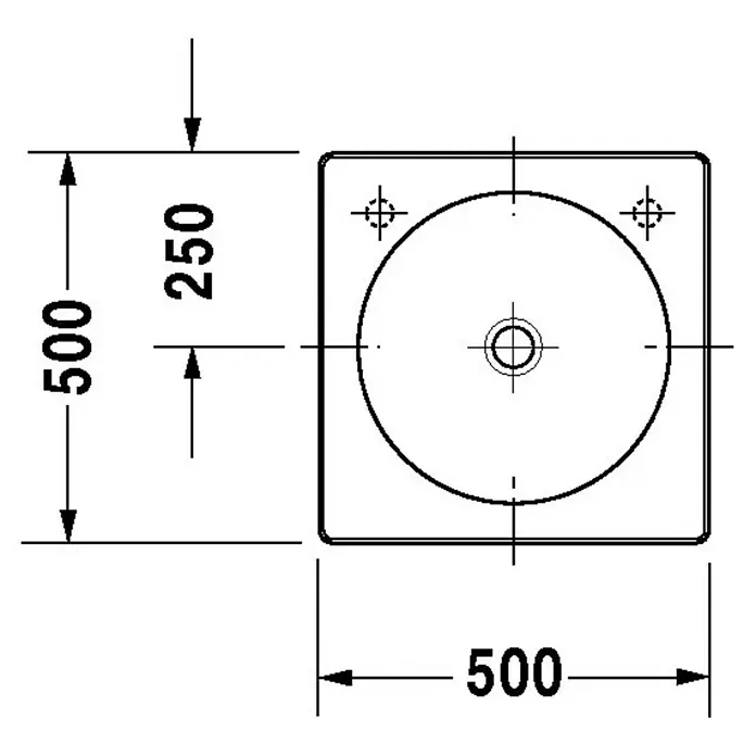 Duravit Architec Aufsatzwaschbecken - 50 x 50 cm, Ohne Spezialglasur, Hahnloch: Ohne, Ohne Überlauf, Weiß - Skizze