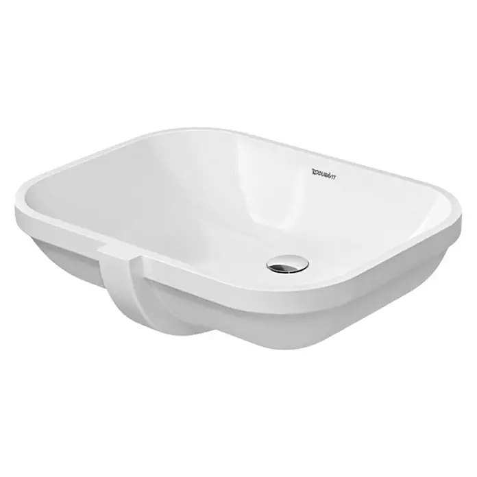 Duravit D-Code Unterbauwaschbecken - 58 x 45,5 cm, Ohne Spezialglasur, Hahnloch: Ohne, Mit Überlauf, Weiß - Diagonale Ansicht