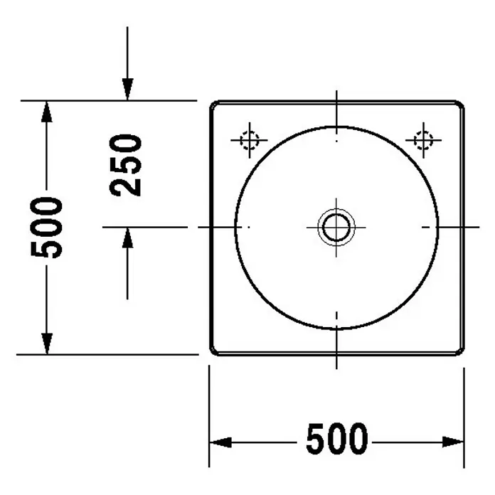 Duravit Architec Aufsatzwaschbecken - 50 x 50 cm, Ohne Spezialglasur, Hahnloch: Rechts, Ohne Überlauf, Weiß - Skizze