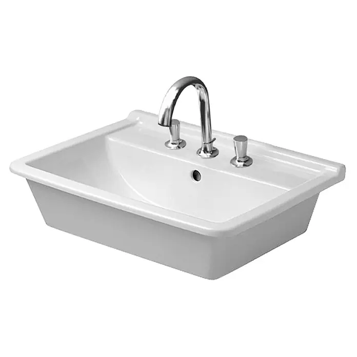 Duravit Starck 3 Einbauwaschbecken - 56 x 46,5 cm, Ohne Spezialglasur, Hahnloch: Mitte, Mit Überlauf, Weiß - Diagonale Ansicht