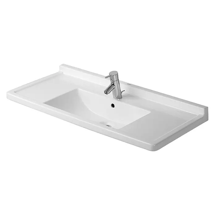 Duravit Starck 3 Waschtisch Typ 1 - 105 x 48,5 cm, Ohne Spezialglasur, Hahnloch: Mitte, Mit Überlauf, Weiß - Diagonale Ansicht