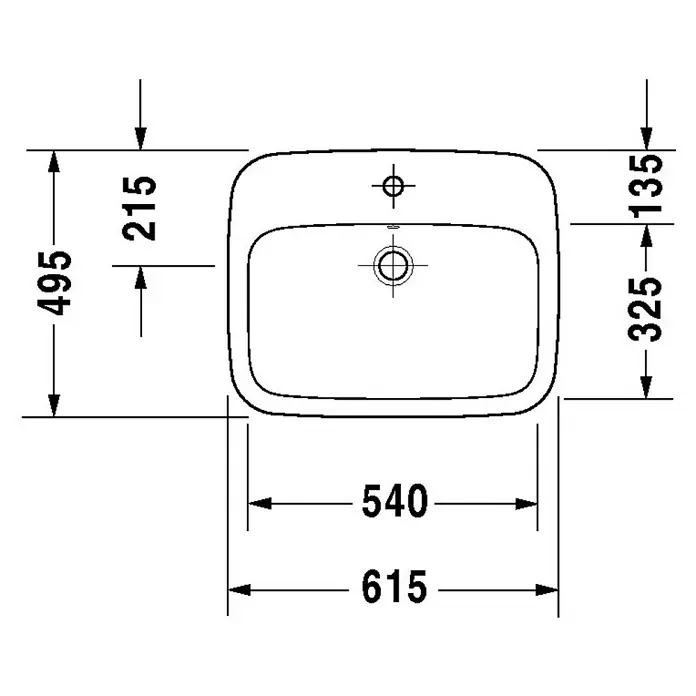 Duravit DuraStyle Einbauwaschbecken - 61,5 x 49,5 cm, Ohne Spezialglasur, Hahnloch: Mitte, Mit Überlauf, Weiß - Skizze