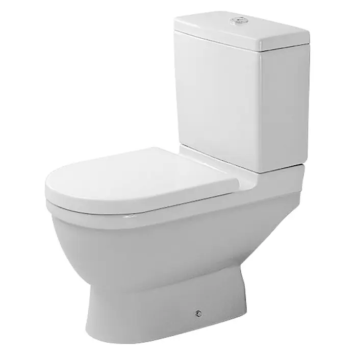 Duravit Starck 3 Stand-WC-Kombination - Mit Spülrand, Mit schmutzabweisender Glasur, Spülform: Tief, WC Abgang: Senkrecht, Weiß - Diagonale Ansicht