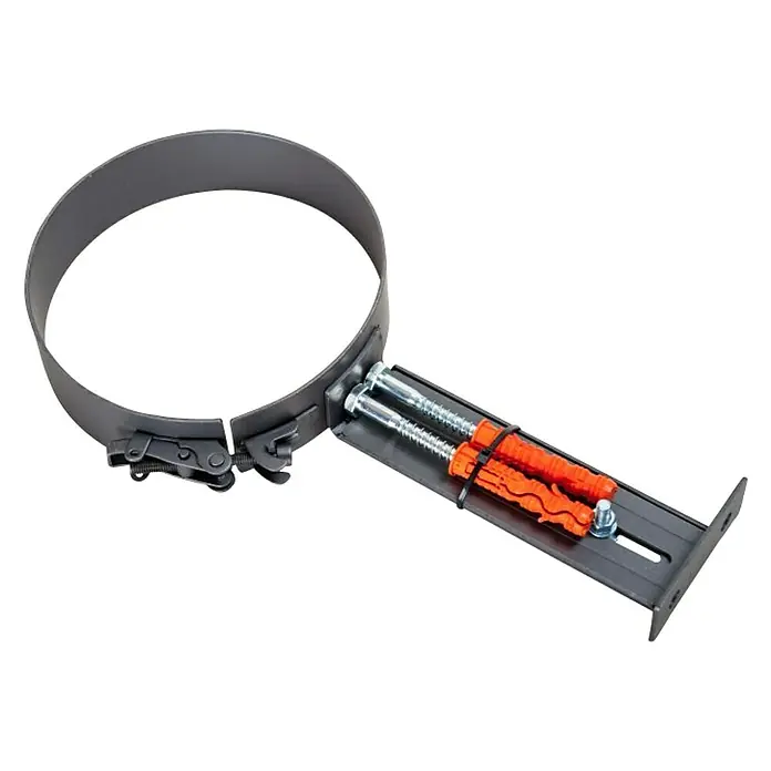 Rohrhalter - Durchmesser: 150 mm, Verstellbar: 16 cm - 28 cm, Gussgrau - Diagonale Ansicht