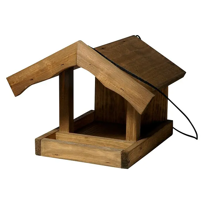 Dobar Vogelfutterhaus mit Veranda - 21 x 25 x 15 cm, Hellbraun, Holz - Vorderansicht
