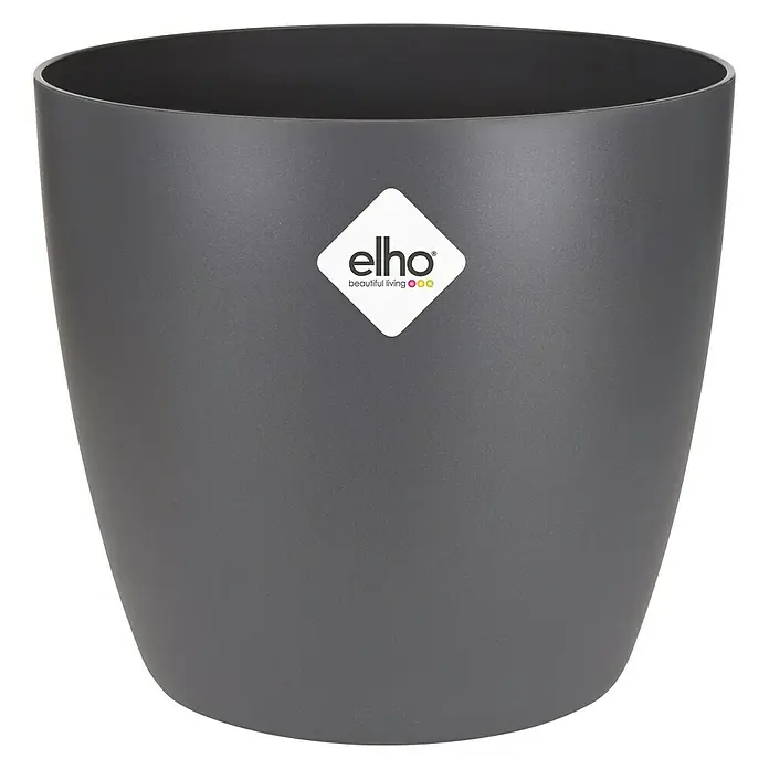 Elho Brussels Okrugla tegla za biljke - Vanjska dimenzija (ø x V): 14 x 13 cm, Antracit, Sjaj - Pogled sprijeda