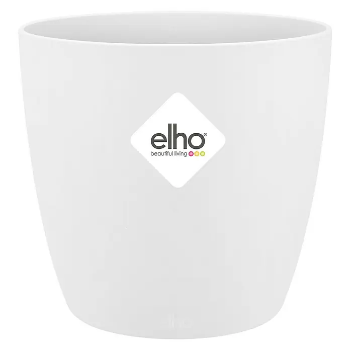 Elho Brussels Okrugla tegla za biljke - Vanjska dimenzija (ø x V): 10 x 9 cm, Bijele boje, Plastika, Sjaj - Pogled sprijeda