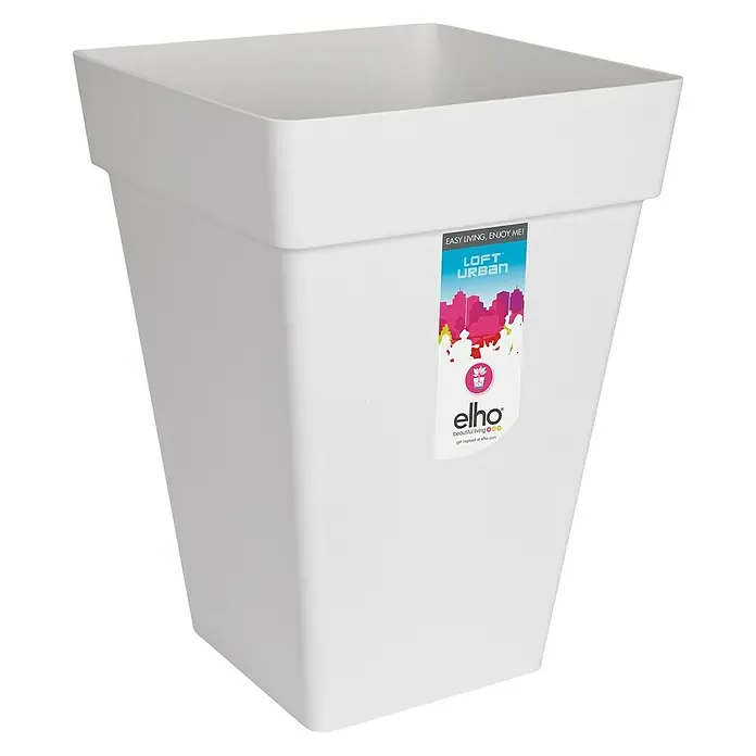 Elho Loft Urban Plastična žardinjera - Vanjska dimenzija (D x Š x V): 29,5 x 29,5 x 41,5 cm, Plastika, Bijele boje, Kutno - Dijagonalni pogled