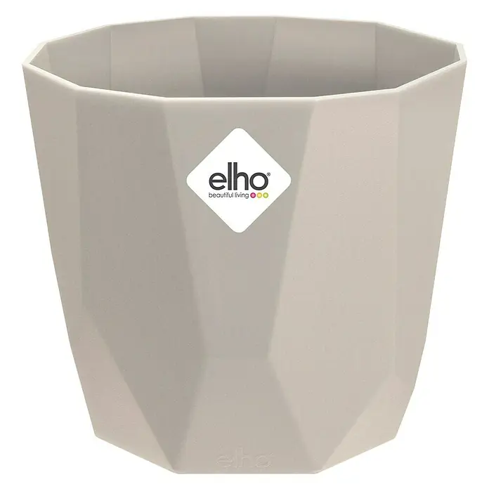 Elho Okrugla tegla za biljke - Vanjska dimenzija (ø x V): 14,1 x 12,9 cm, Warm Grey - Pogled sprijeda