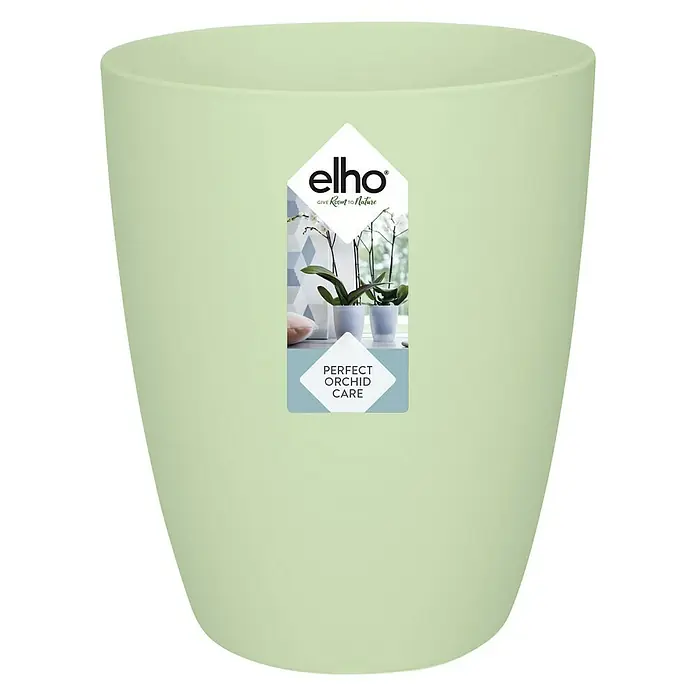 Elho Brussels Orchideentopf High - Außenmaß (Ø x H): 13 x 16 cm, Kunststoff, Soft Green, Matt - Vorderansicht