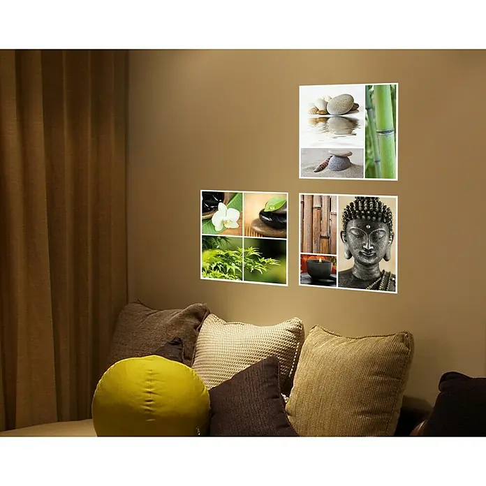 Vinilo de pared Buda y bambú - Multicolor, 24 x 68 cm - Foto ambiente