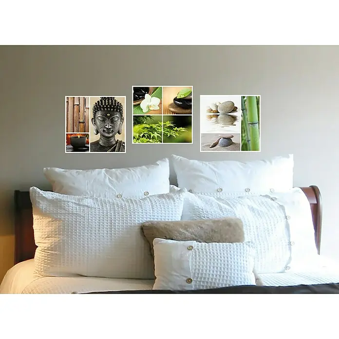 Vinilo de pared Buda y bambú - Multicolor, 24 x 68 cm - Foto ambiente