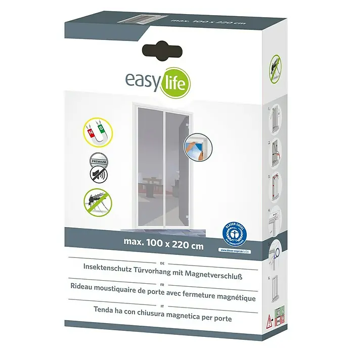 Easy Life Insektenschutzvorhang Premium - B x H: 100 x 220 cm, Weiß, Magnetbefestigung - Diagonale Ansicht
