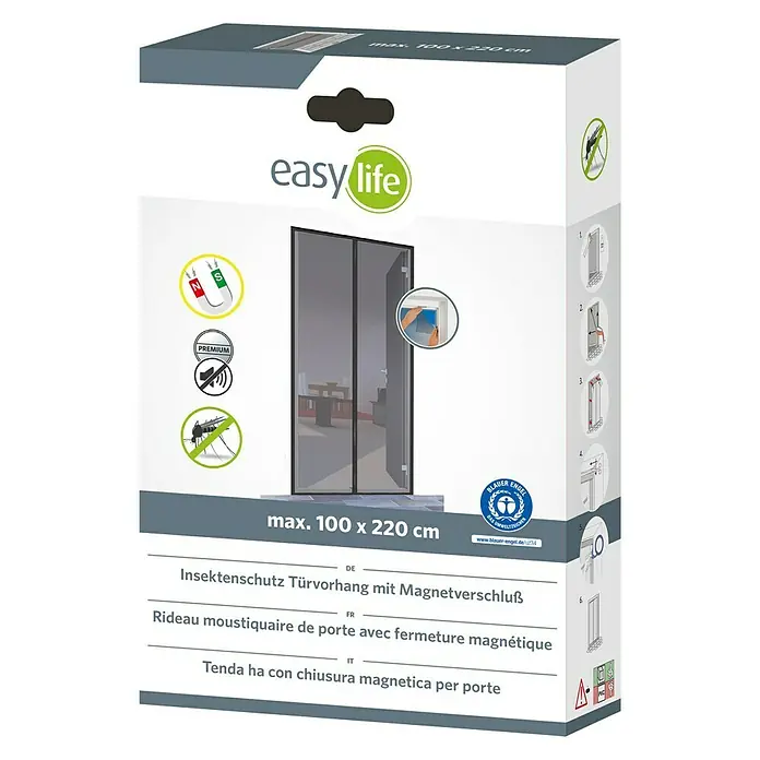 Easy Life Insektenschutzvorhang Premium - B x H: 100 x 220 cm, Anthrazit, Klettbefestigung - Diagonale Ansicht