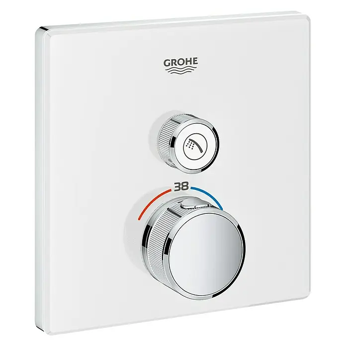 Grohe Grohtherm SmartControl UP-Thermostatarmatur - Mit 1 Absperrventil, Eckig, Moon White, Glänzend - Diagonale Ansicht