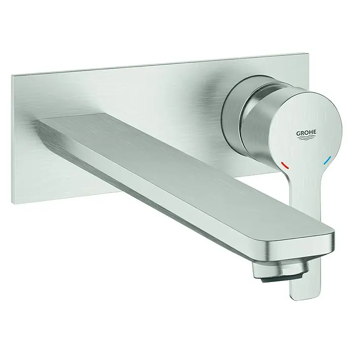 Grohe Lineare Wand-Waschtischarmatur - 2-Loch, Supersteel, Glänzend, Ausladung: 149 mm - Diagonale Ansicht