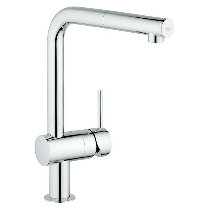 Grohe Spültischarmatur Minta - L-Auslauf, Chrom, Glänzend, Auslauf herausziehbar - Diagonale Ansicht