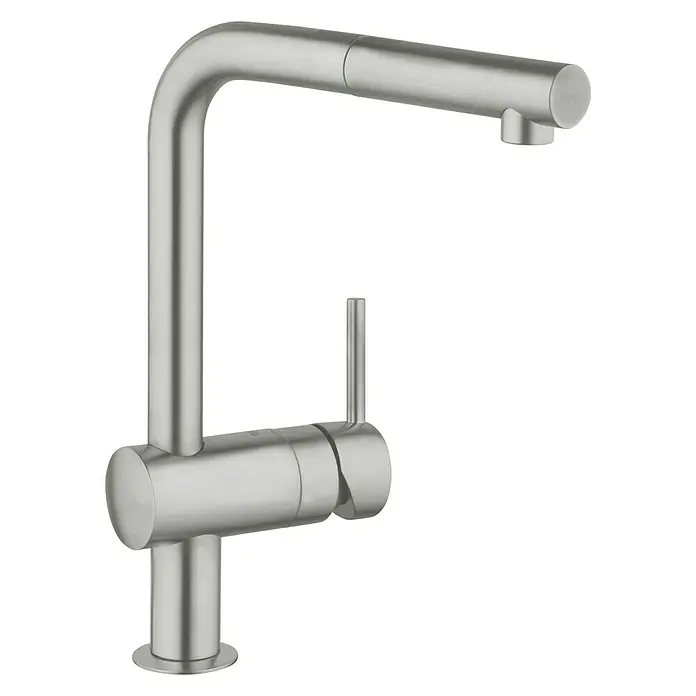 Grohe Spültischarmatur Minta - L-Auslauf, Supersteel, Matt, Auslauf schwenkbar - Diagonale Ansicht