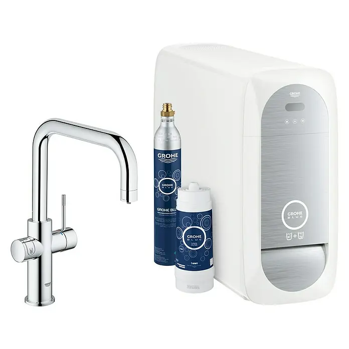 Grohe Spültischarmatur Blue Home - U-Auslauf, CO2-Messung, Chrom - Diagonale Ansicht