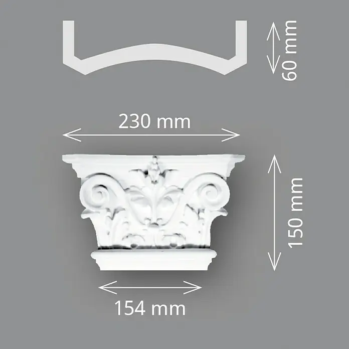 Wandelement Pilaster-Kopf HKP 15 D - 15 x 23 x 6 cm, Expandiertes Polystyrol (EPS)