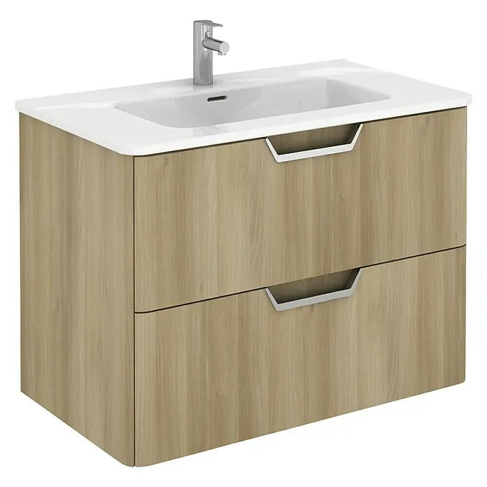 Beauty Waschtischunterschrank - 79,5 x 45 x 56,5 cm, Nordic Eiche, Matt - Diagonale Ansicht